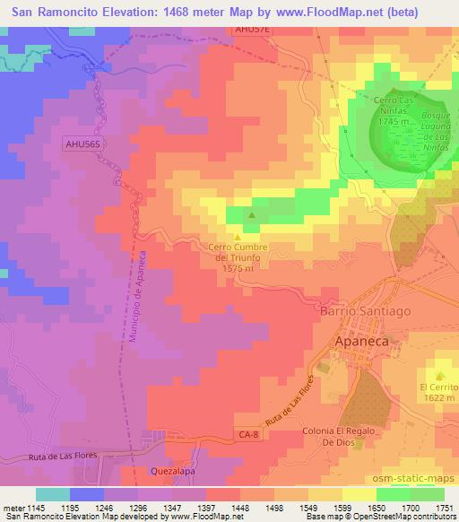 San Ramoncito,El Salvador Elevation Map