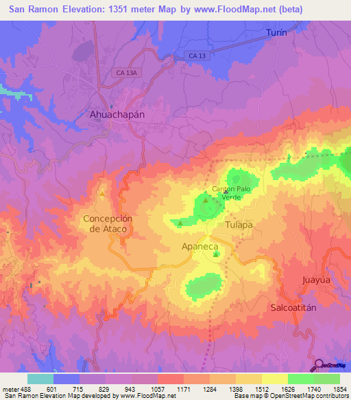 San Ramon,El Salvador Elevation Map
