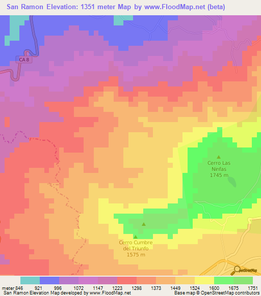 San Ramon,El Salvador Elevation Map