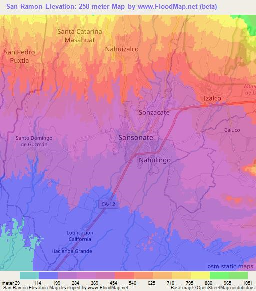 San Ramon,El Salvador Elevation Map