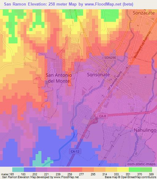 San Ramon,El Salvador Elevation Map