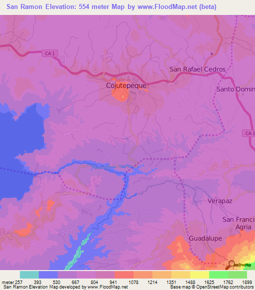 San Ramon,El Salvador Elevation Map