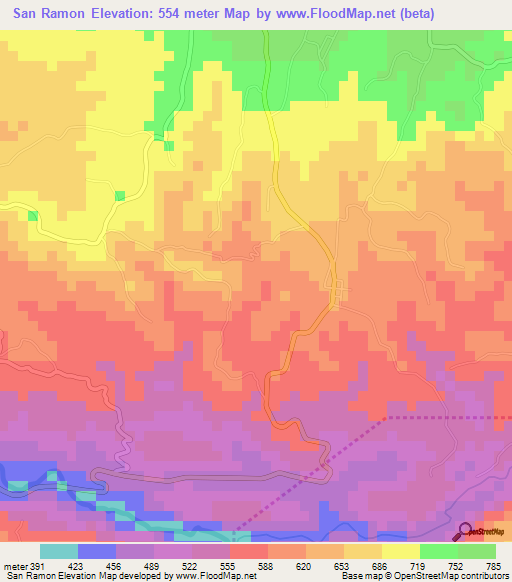 San Ramon,El Salvador Elevation Map