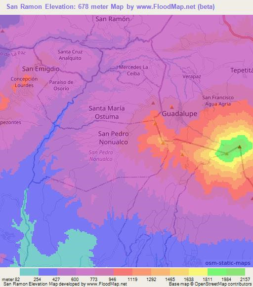 San Ramon,El Salvador Elevation Map