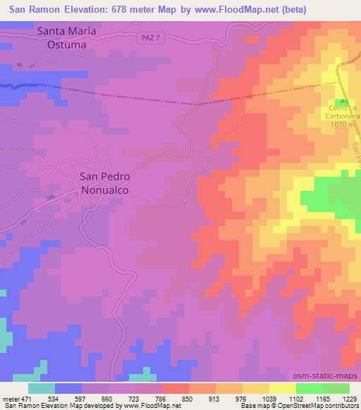 San Ramon,El Salvador Elevation Map
