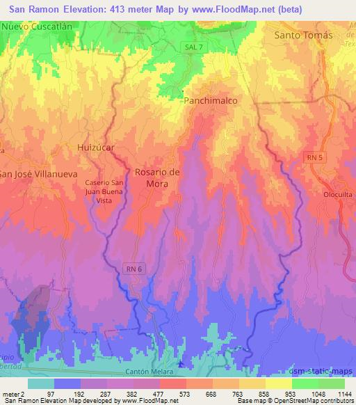 San Ramon,El Salvador Elevation Map