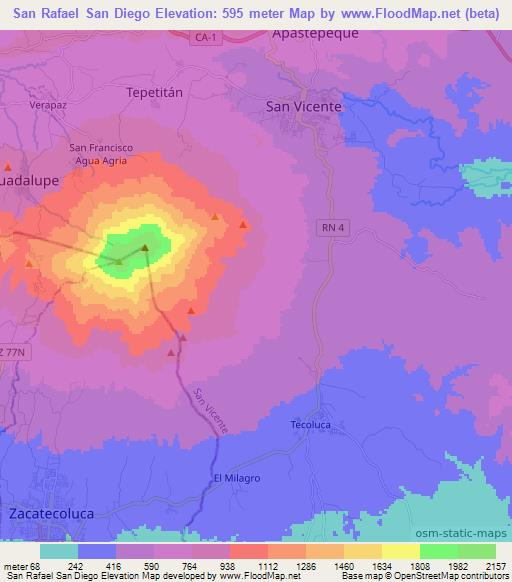 San Rafael San Diego,El Salvador Elevation Map