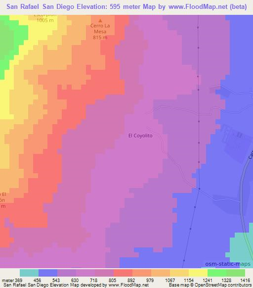 San Rafael San Diego,El Salvador Elevation Map