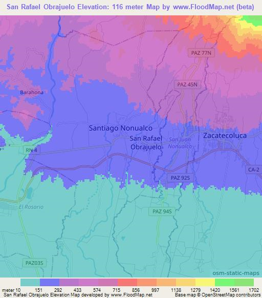 San Rafael Obrajuelo,El Salvador Elevation Map
