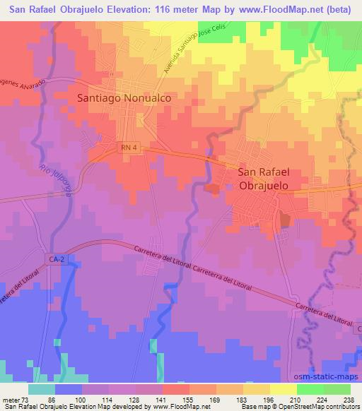 San Rafael Obrajuelo,El Salvador Elevation Map