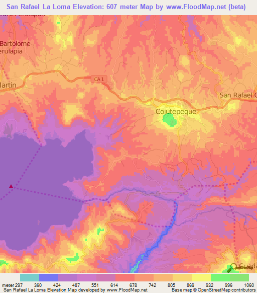 San Rafael La Loma,El Salvador Elevation Map