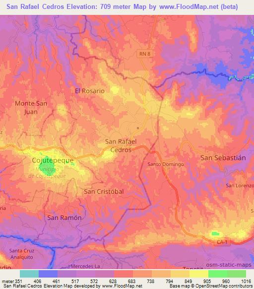 San Rafael Cedros,El Salvador Elevation Map