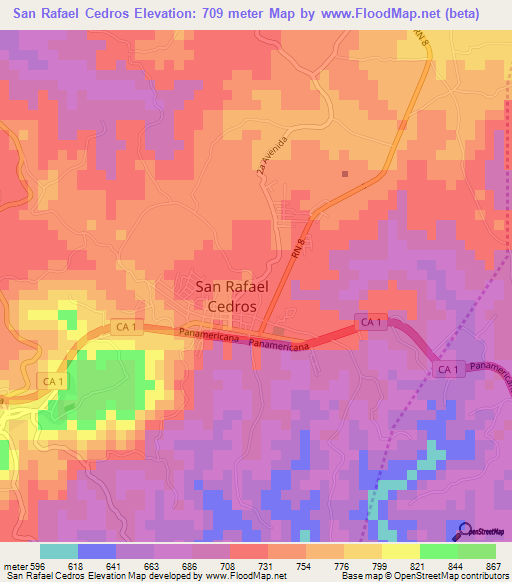 San Rafael Cedros,El Salvador Elevation Map