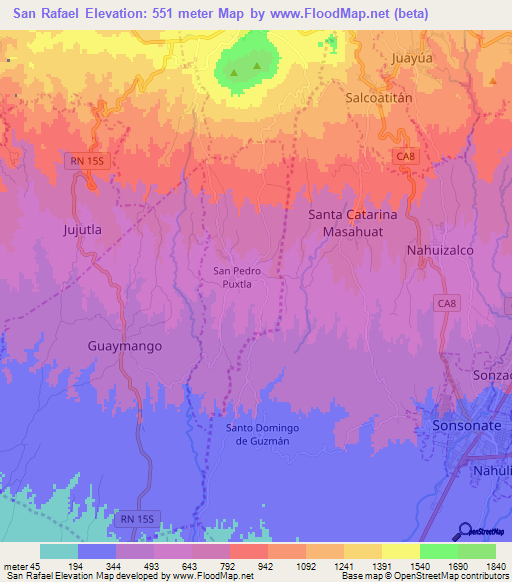 San Rafael,El Salvador Elevation Map