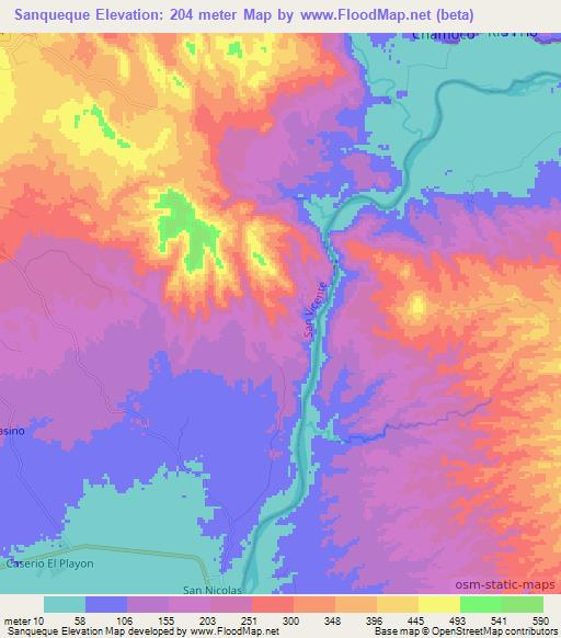 Sanqueque,El Salvador Elevation Map