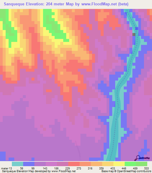 Sanqueque,El Salvador Elevation Map