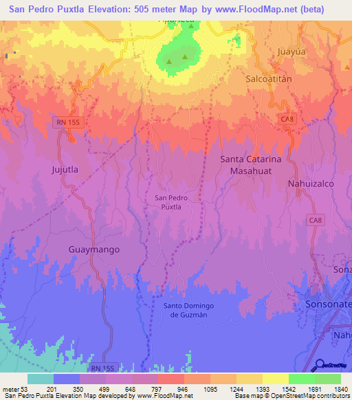 San Pedro Puxtla,El Salvador Elevation Map