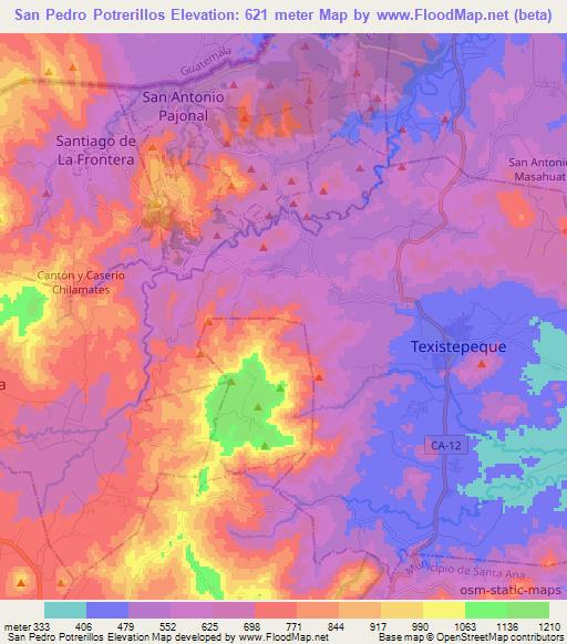 San Pedro Potrerillos,El Salvador Elevation Map
