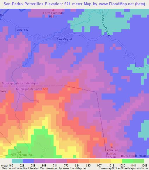 San Pedro Potrerillos,El Salvador Elevation Map