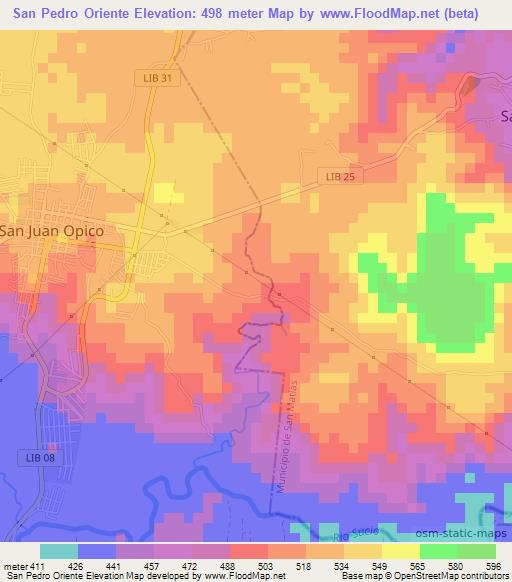 San Pedro Oriente,El Salvador Elevation Map