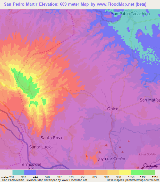 San Pedro Martir,El Salvador Elevation Map