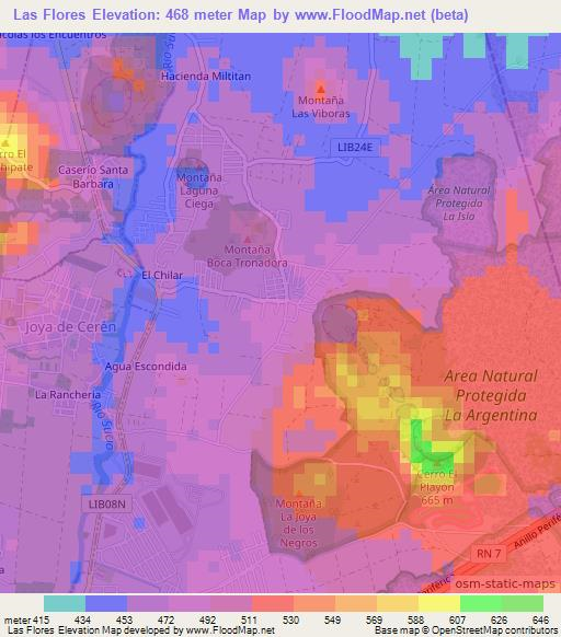 Las Flores,El Salvador Elevation Map