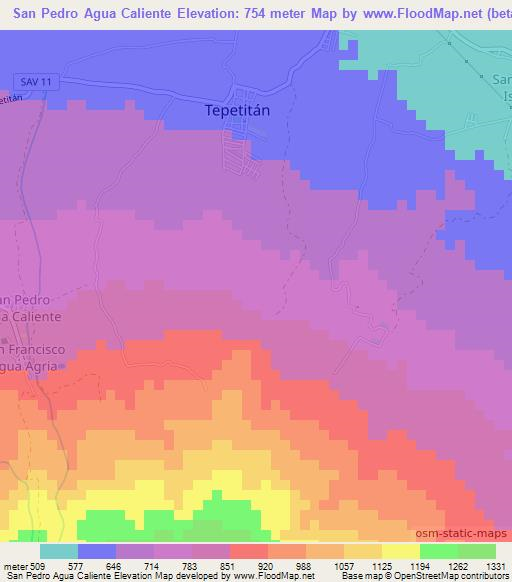 San Pedro Agua Caliente,El Salvador Elevation Map