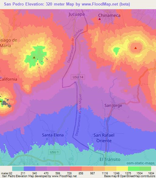 San Pedro,El Salvador Elevation Map