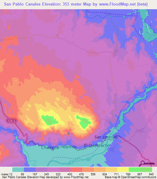 San Pablo Canales,El Salvador Elevation Map