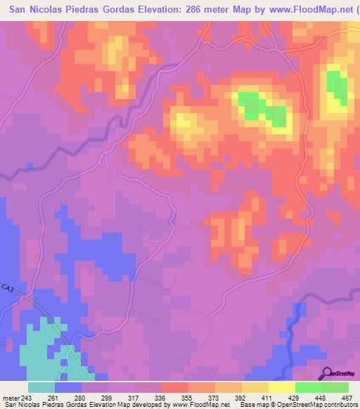 San Nicolas Piedras Gordas,El Salvador Elevation Map