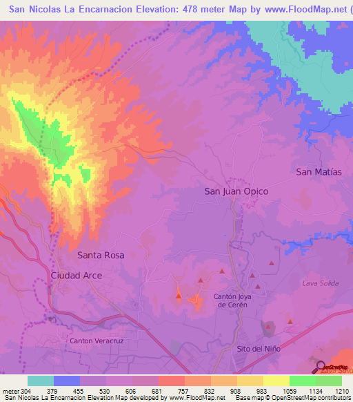 San Nicolas La Encarnacion,El Salvador Elevation Map
