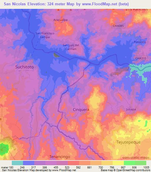 San Nicolas,El Salvador Elevation Map