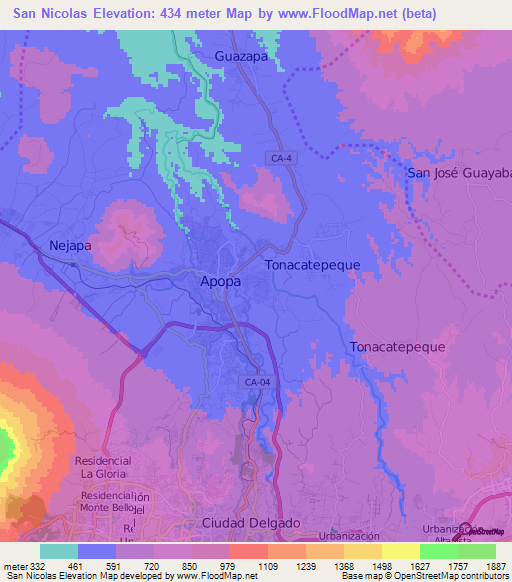 San Nicolas,El Salvador Elevation Map