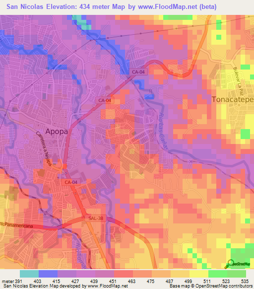 San Nicolas,El Salvador Elevation Map