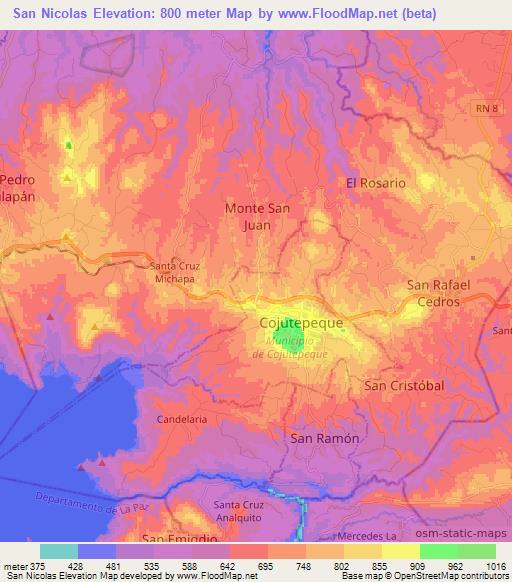 San Nicolas,El Salvador Elevation Map