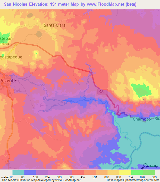 San Nicolas,El Salvador Elevation Map