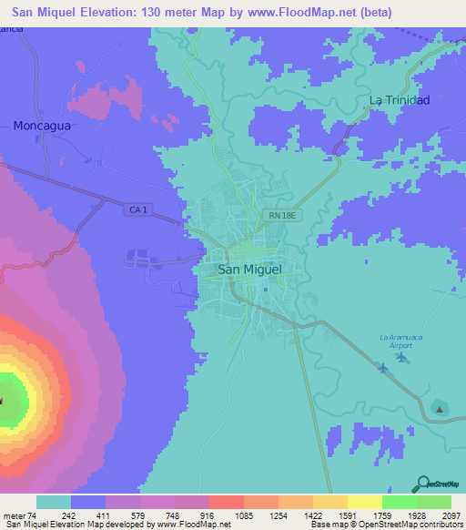 San Miquel,El Salvador Elevation Map