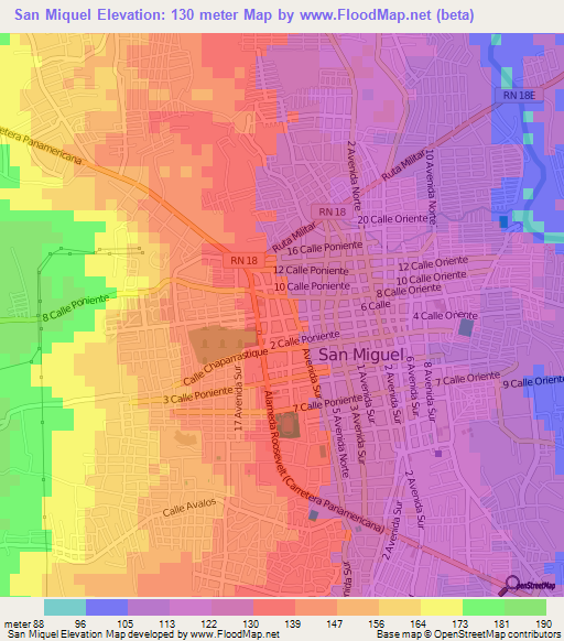 San Miquel,El Salvador Elevation Map