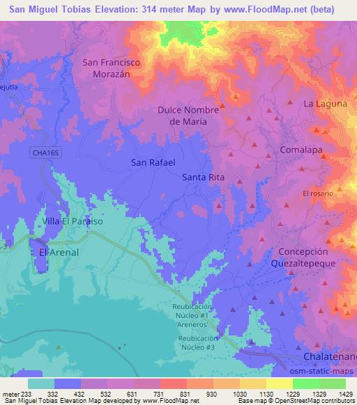 San Miguel Tobias,El Salvador Elevation Map