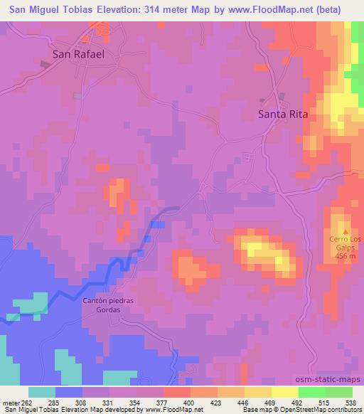 San Miguel Tobias,El Salvador Elevation Map