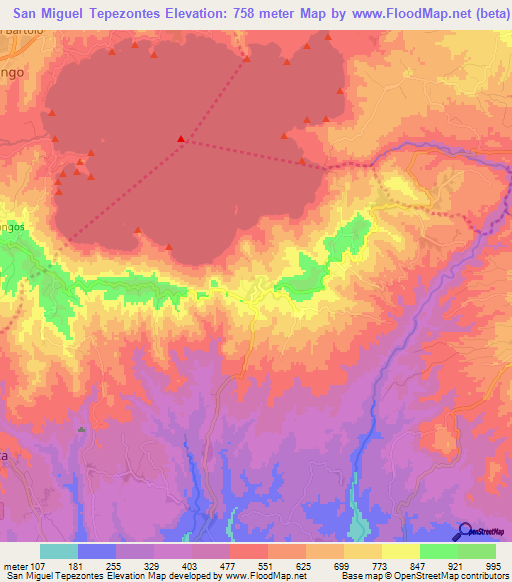 San Miguel Tepezontes,El Salvador Elevation Map
