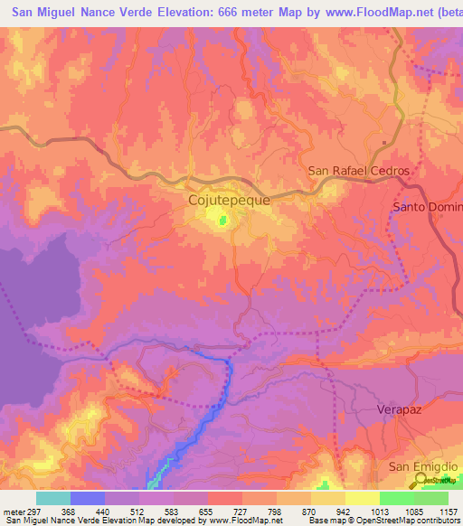 San Miguel Nance Verde,El Salvador Elevation Map