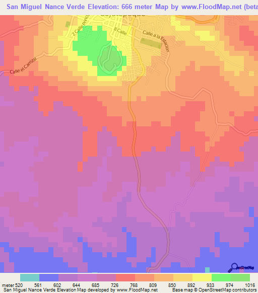 San Miguel Nance Verde,El Salvador Elevation Map