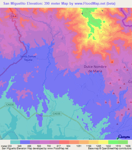 San Miguelito,El Salvador Elevation Map