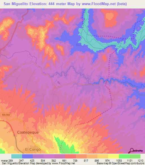 San Miguelito,El Salvador Elevation Map