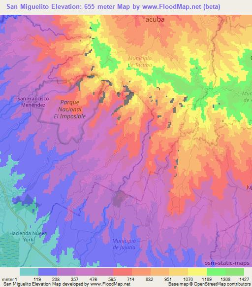 San Miguelito,El Salvador Elevation Map