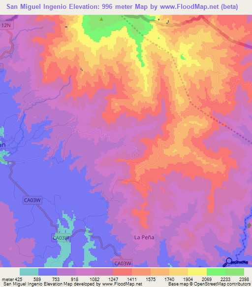 San Miguel Ingenio,El Salvador Elevation Map
