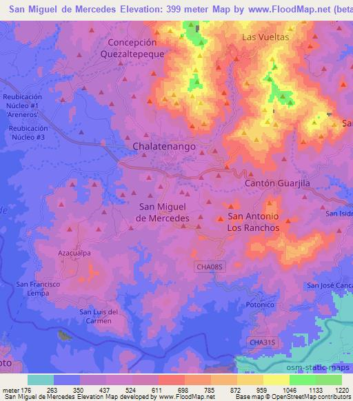San Miguel de Mercedes,El Salvador Elevation Map