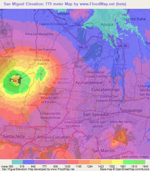 San Miguel,El Salvador Elevation Map