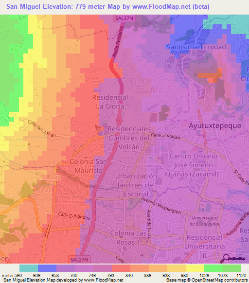 San Miguel,El Salvador Elevation Map